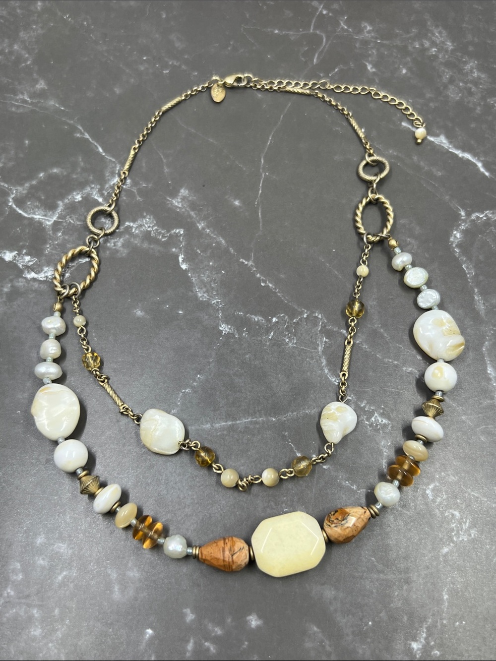 Lia Sophia Natural Jasper & Mother of Pearl Necklace